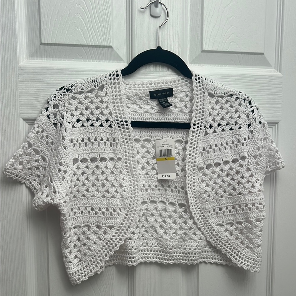 White Crochet Cropped Cardigan